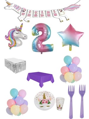 Rönesans Parti Unicorn Temalı Doğum Günü Parti Seti 2 Yaş