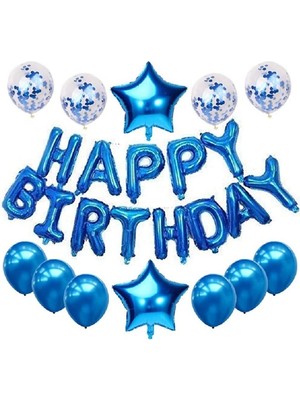 Rönesans Parti Mavi Happy Birthday Folyo Balon Set