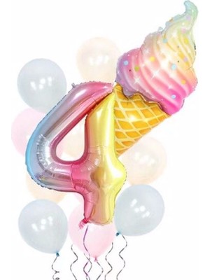 Parti Station Gökkuşağı Balon Renkli Balon Pembe Yaş Balon Rakam Konsept Balon Doğum Günü Set
