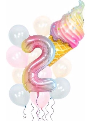 Parti Station Gökkuşağı Balon Renkli Balon Pembe Yaş Balon Rakam Konsept Balon Doğum Günü Set