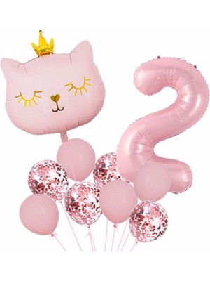 Parti Station Pembe Kedi Balon Set Balon Folyo Set Konsept Doğum Günü Set Yaş Balon Set