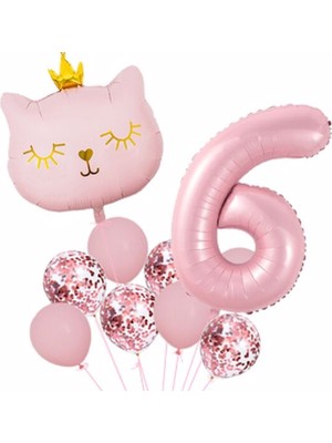 Parti Station Pembe Kedi Balon Set Balon Folyo Set Konsept Doğum Günü Set Yaş Balon Set