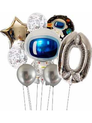 Parti Station Uzay Galaksi Astronot Kozmik Balon Set Yıldız Balon Folyo Set Konsept Doğum Günü Set Yaş Balon Set