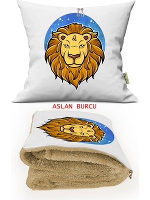 Caisya Home Aslan Burcu Baskılı Tv Battaniyeli Opsiyonel Yastık & Kırlent 110X170CM