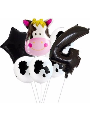 Parti Station Safari Inek Balon Set Yıldız Balon Folyo Set Konsept Doğum Günü Set Yaş Balon Set