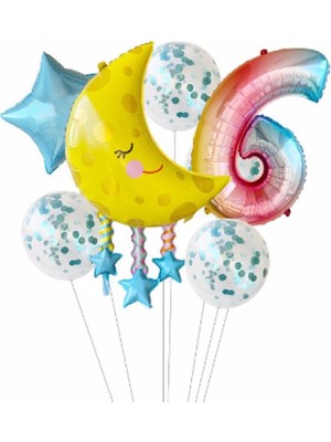 Parti Station Ay Dede Balon Set Yıldız Balon Folyo Set Konsept Doğum Günü Set Yaş Balon Set