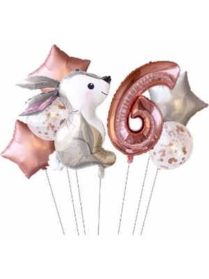 Parti Station Tavşan Balon Set Yıldız Balon Folyo Set Konsept Doğum Günü Set Yaş Balon Set