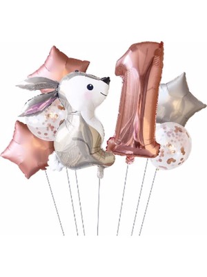 Parti Station Tavşan Balon Set Yıldız Balon Folyo Set Konsept Doğum Günü Set Yaş Balon Set