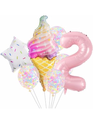 Parti Station Dondurma Balon Set Yıldız Balon Folyo Set Konsept Doğum Günü Set Yaş Balon Set