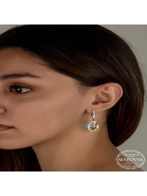Gumush Swarovski Crystal Taşlı Gümüş Damla Sallantılı Kadın Küpe