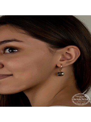 Gumush Swarovski Crystal Taşlı Gümüş Yeşil Taşlı Yuvarlak Sallantılı Kadın Küpe
