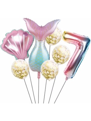 Parti Station Deniz Kızı Kuyruk Folyo Set Konsept Doğum Günü Set Yaş Balon Set