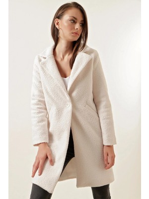 Hazelin Kadın Kemik Tek Düğmeli Çift Cepli Astarlı Buklet Kaşe Kaban HZL22W-BD190821