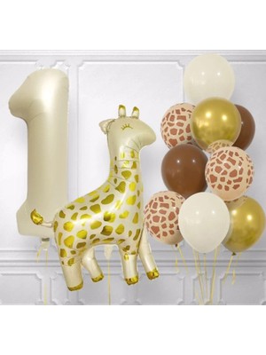 Parti Station Zürafa Balon Folyo Set Konsept Doğum Günü Set Yaş Balon Set
