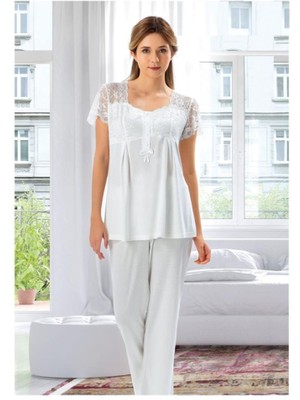 Duchesse 3008 Ecru Hamile Lohusa 3 Lü Pijama Sabahlık Takımı