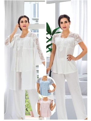 Duchesse 3008 Ecru Hamile Lohusa 3 Lü Pijama Sabahlık Takımı