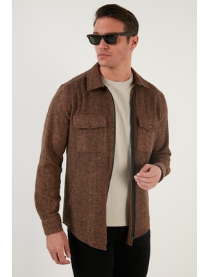 Buratti Çift Cepli Fermuarlı Slim Fit Kışlık Gömlek Erkek Gömlek CF21W112925