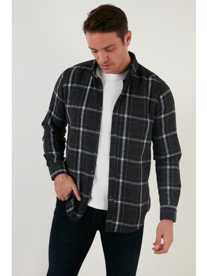 Buratti Pamuklu Ekoseli Slim Fit Düğmeli Yaka Gömlek Erkek Gömlek CF23W114662