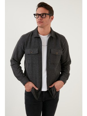 Buratti Çift Cepli Fermuarlı Slim Fit Kışlık Gömlek Erkek Gömlek CF21W112925