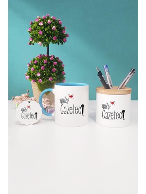 Hedizu Gazeteci Mavi Kupa Bardak Kalemlik Anahtarlık