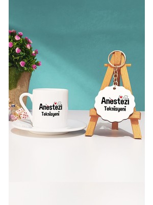 Hedizu Anestezi Teknisyeni Hediye Türk Kahvesi Fincanı Beyaz ve Anahtarlık