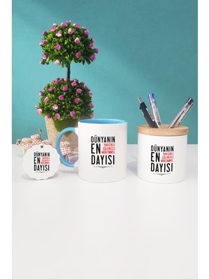 Hedizu Dayıya Hediye Mavi Kupa Bardak Kalemlik Anahtarlık