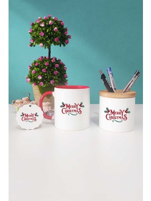 Hedizu Merry Christmas Yılbaşı Hediyesi Kırmızı Kupa Bardak Kalemlik Anahtarlık