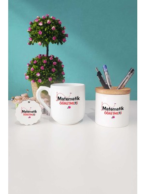 Hedizu Matematik Öğretmeni Hediye Oval Kupa Bardak Kalemlik Anahtarlık
