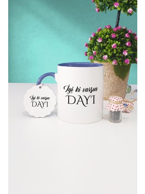 Hedizu Iyi Ki Varsın Dayı Dayıya Hediye Lacivert Kupa Bardak Anahtarlık