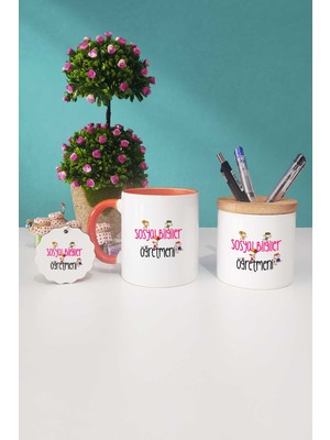 Hedizu Sosyal Bilgiler Öğretmeni Turuncu Kupa Bardak Kalemlik Anahtarlık