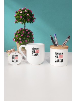 Hedizu Dayıya Hediye Oval Kupa Bardak Kalemlik Anahtarlık