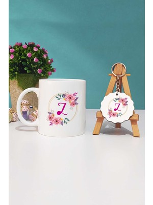 Hedizu Çiçekli Z Harfli Kupa Bardak ve Anahtarlık