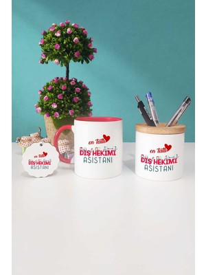 Hedizu En Tatlı Diş Hekimi Asistanı Kırmızı Kupa Bardak Kalemlik Anahtarlık