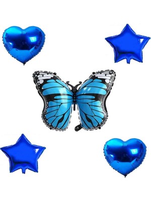 Bal10 Dünyası Mavi Kelebek Mavi Folyo Balon Seti