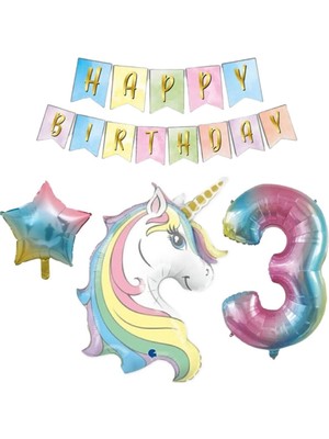 Bal10 Dünyası 3 Yaş Unicorn Folyo Balon Set