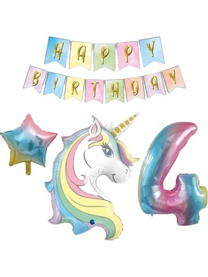 Bal10 Dünyası 4 Yaş Unicorn Folyo Balon Set