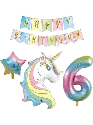 Bal10 Dünyası 6 Yaş Unicorn Folyo Balon Set