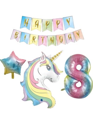 Bal10 Dünyası 8 Yaş Unicorn Folyo Balon Set