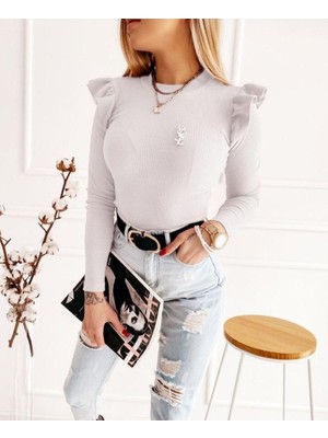 Twomeey Kaşkorse Kumaş Omuz Detaylı Bluz (Beyaz)