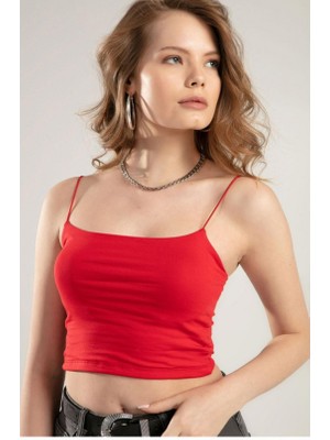 Twomeey Askılı Viskon Kumaş Krop (Kırmızı)