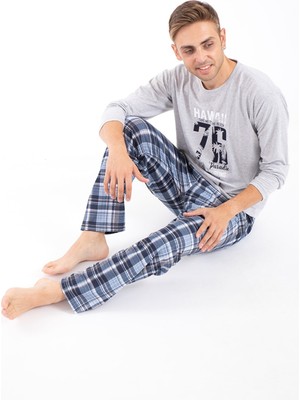 Over Pazar Erkek Baskılı Pijama Takımı Uzun Kollu 2170