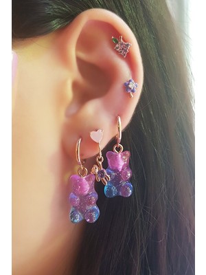 MorMajor Silver Tekli Ithal Purple Flower Gümüş Piercing Küpe