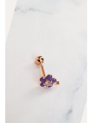 MorMajor Silver Tekli Ithal Purple Flower Gümüş Piercing Küpe