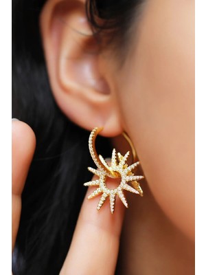 MorMajor Silver Halka ve Diğer Tarafı Küçük Kuzey Yıldız Modeli Gümüş Küpe