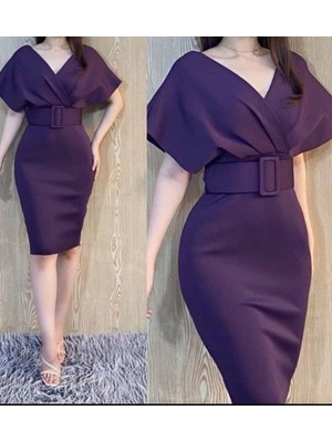 Twomeey Dalgıç Kumaş Kemerli Elbise (Renk Seçenekli)