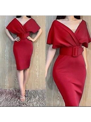 Twomeey Dalgıç Kumaş Kemerli Elbise (Renk Seçenekli)