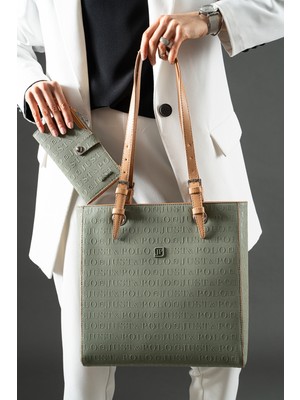 Just Polo Kadın Gofraj Baskılı Büyük Boy Omuz Çantası ve Cüzdan Kombini 94067 MN