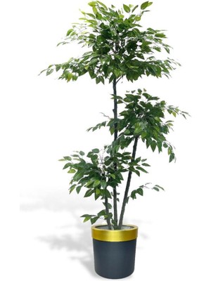 Netten Evime Nettenevime Yapay Ağaç 3 Katlı Benjamin Gold Siyah Galvaniz Saksıda 190 cm 1.kalite Yapay Çiçek Dekoru