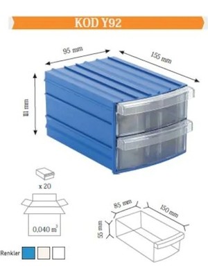 Sembol Y92 Plastik Çekmeceli Kutu (20 Çekmeceli)