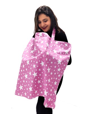 Bundera Ayarlanabilir Anne Emzirme Örtüsü Yıkanabilir Bebek Emzirme Önlüğü Pembe Yıldız 85X70